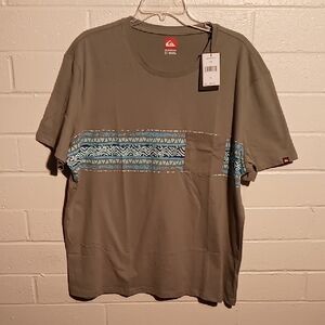 Quiksilver Green and Blue Short Sleeve Pocket Tee with Geometric Pattern